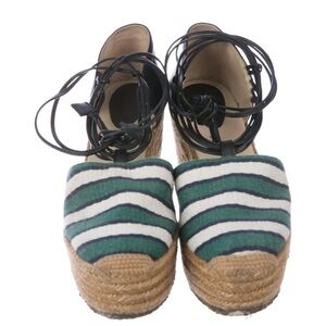 Chloe Green and Navy Striped Espadrille Wedge Sandals size 38/8 GUC